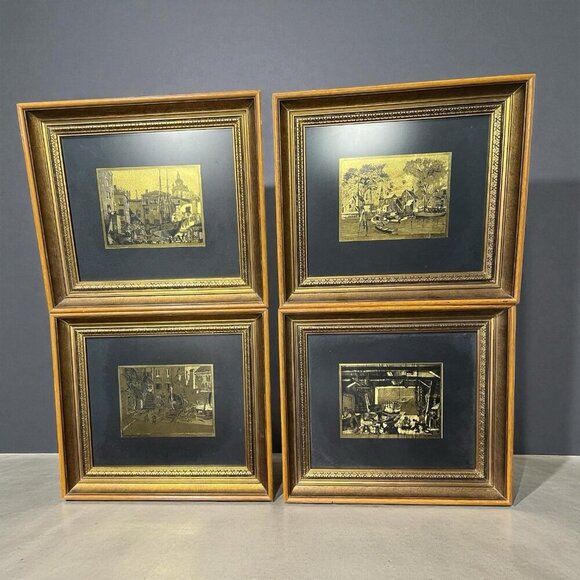 Lionel Barrymore Other - Set of 4 Vintage Framed Gold Foil Etching Art Prints by Lionel Barrymore 15x16.5